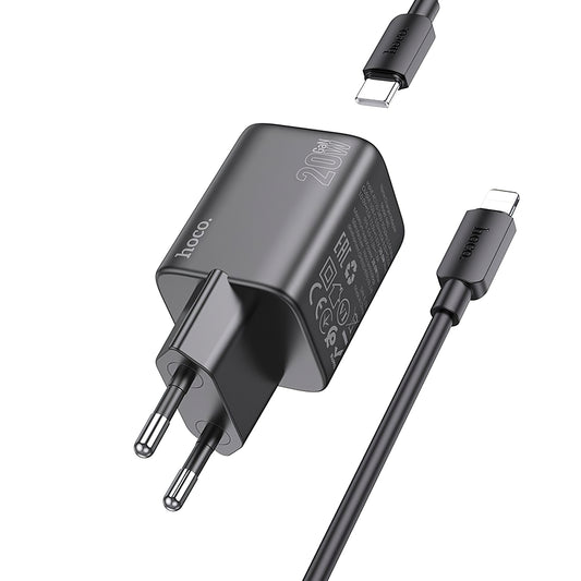 Φορτιστής δικτύου με καλώδιο Lightning HOCO N40, 20W, 3A, 1 x USB-C, Μαύρο