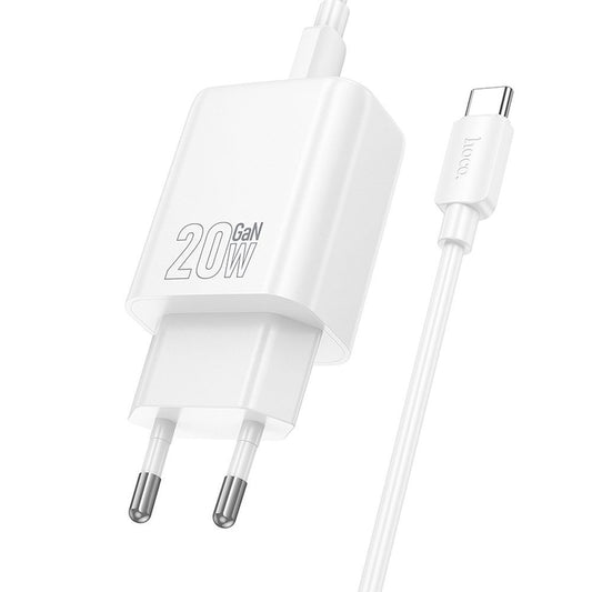 Φορτιστής Δικτύου με Καλώδιο USB-C HOCO N60, 20W, 3A, 1 x USB-C, Λευκό