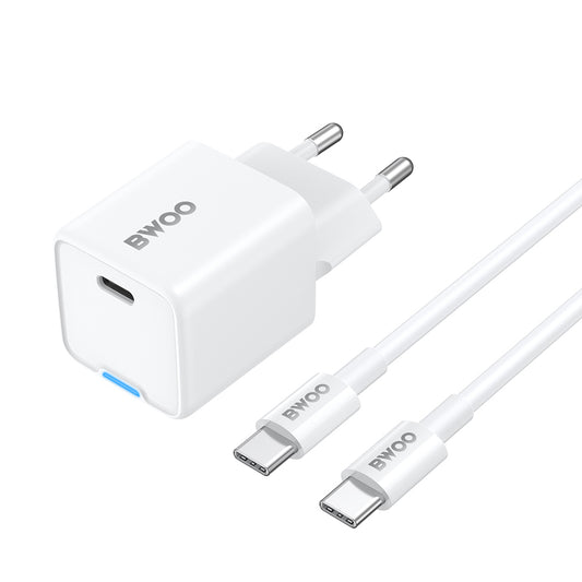 Φορτιστής Δικτύου με Καλώδιο USB-C BWOO CDA211, 30W, 3A, 1 x USB-C, Λευκό