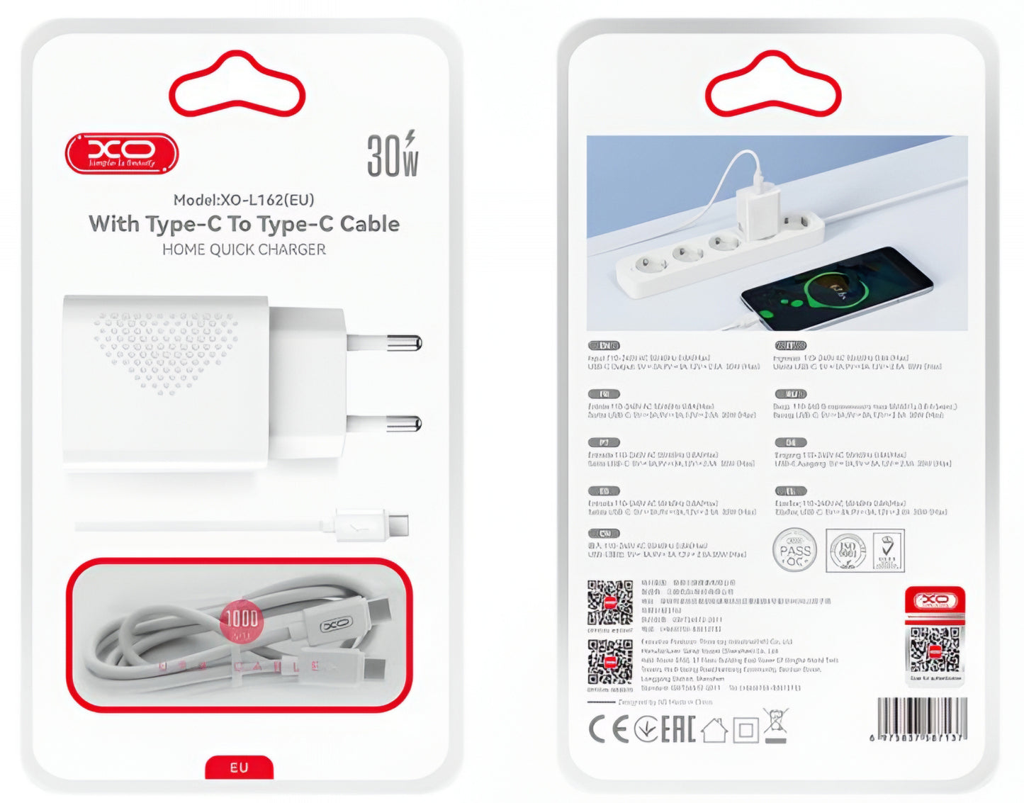 Φορτιστής Δικτύου με Καλώδιο USB-C XO Design L162, 30W, 3A, 1 x USB-C, Λευκό