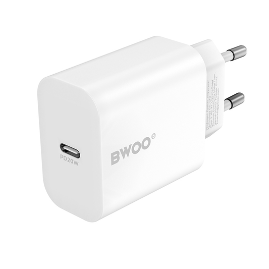 Φορτιστής Δικτύου με Καλώδιο Lightning BWOO CDA233, 20W, 3A, 1 x USB-C, Λευκό