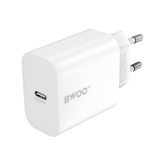 Φορτιστής Δικτύου με Καλώδιο USB-C BWOO CDA233, 20W, 3A, 1 x USB-C, Λευκό