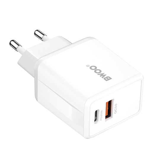 Φορτιστής Δικτύου με Καλώδιο USB-C BWOO CDA182, 38W, 3A, 1 x USB-A - 1 x USB-C, Λευκό