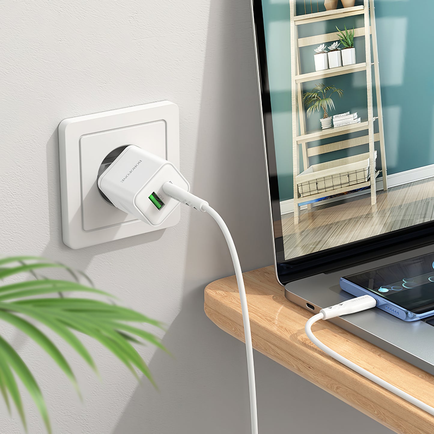Φορτιστής δικτύου με καλώδιο USB-C Borofone BN7, 20W, 3A, 1 x USB-A - 1 x USB-C, Λευκό
