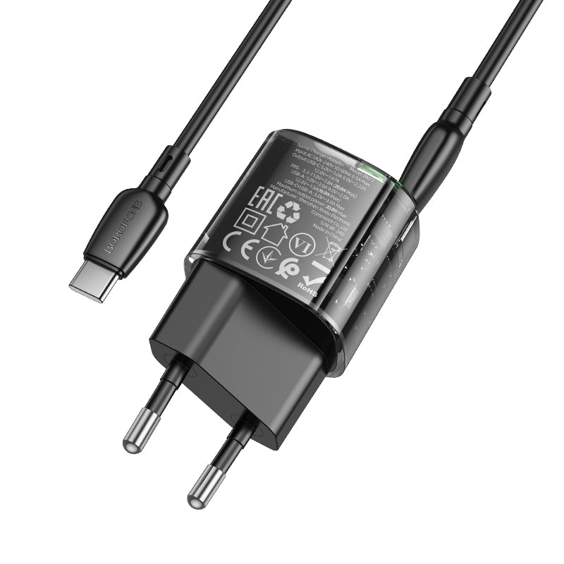 Network Charger with USB-C Cable Borofone BN17 Sunlight, 20W, 3A, 1 x USB-A - 1 x USB-C, Black