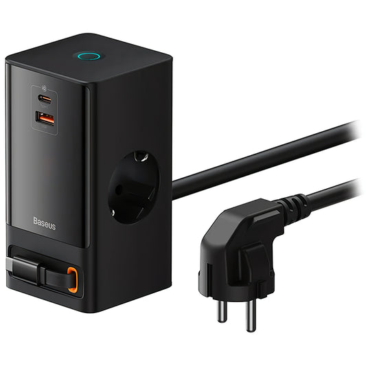 Baseus GaN3 Pro PowerStrip καλώδιο USB-C φορτιστής δικτύου, 65W, 3,25A,1 x USB-A - 1 x USB-C - 2 x Schuko, μαύρο PSLR000301 PSLR000301