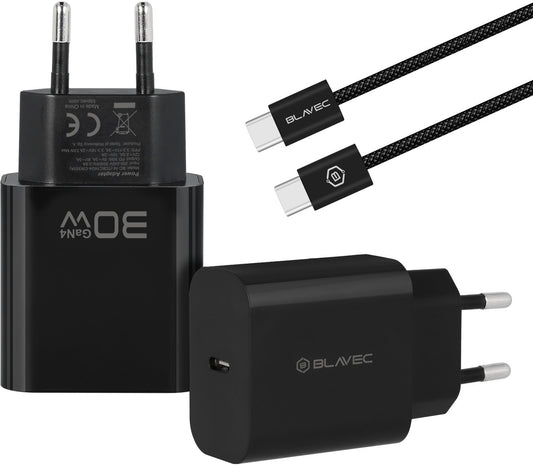 Φορτιστής πρίζας με καλώδιο USB-C Blavec BC-14, 30 W, 3 A, 1 x USB-C, Μαύρος
