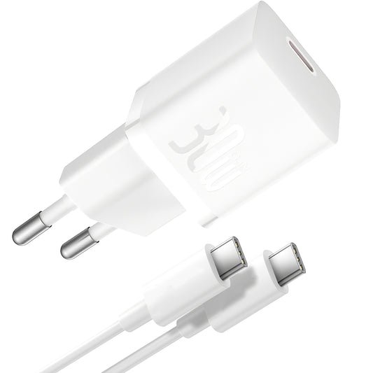 Baseus GaN5S Φορτιστής δικτύου με καλώδιο USB-C GaN5S, 30W, 3A, 1 x USB-C, λευκό P1011090902213-00