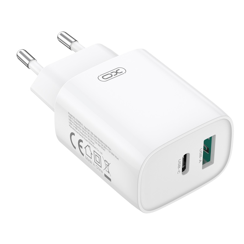 Network Charger with USB-C Cable XO Design CE30, 30W, 3A, 1 x USB-A - 1 x USB-C, White