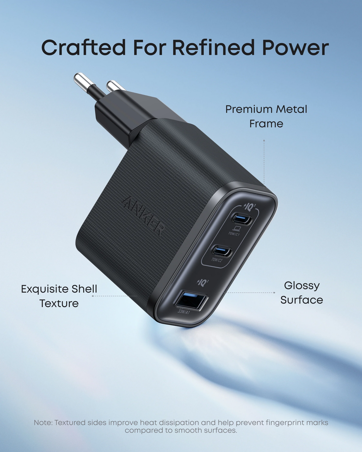 Φορτιστής Δικτύου με Καλώδιο USB-C Anker Nano, 70W, 3.5A, 1 x USB-A - 2 x USB-C, Γκρι B121A311