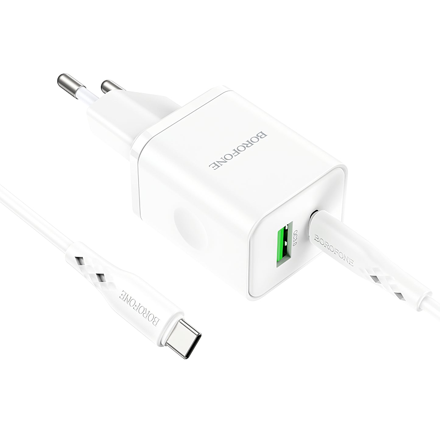 Φορτιστής δικτύου με καλώδιο USB-C Borofone BN7, 20W, 3A, 1 x USB-A - 1 x USB-C, Λευκό