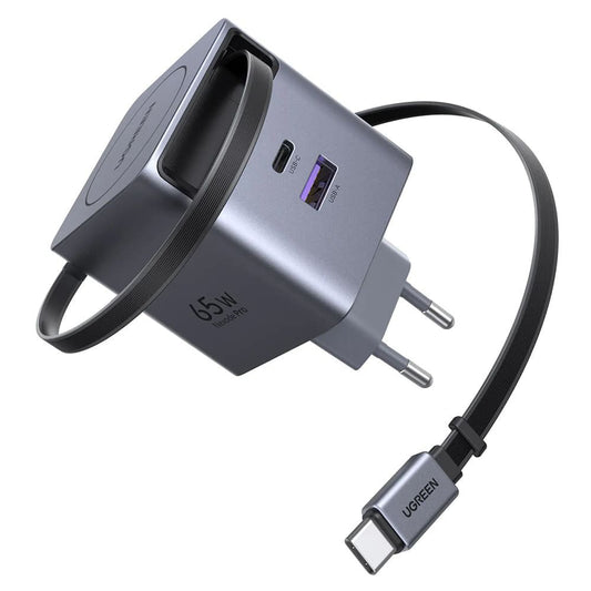 Φορτιστής Δικτύου με Καλώδιο USB-C UGREEN X615, 65W, 3A, 1 x USB-A - 1 x USB-C, Γκρι
