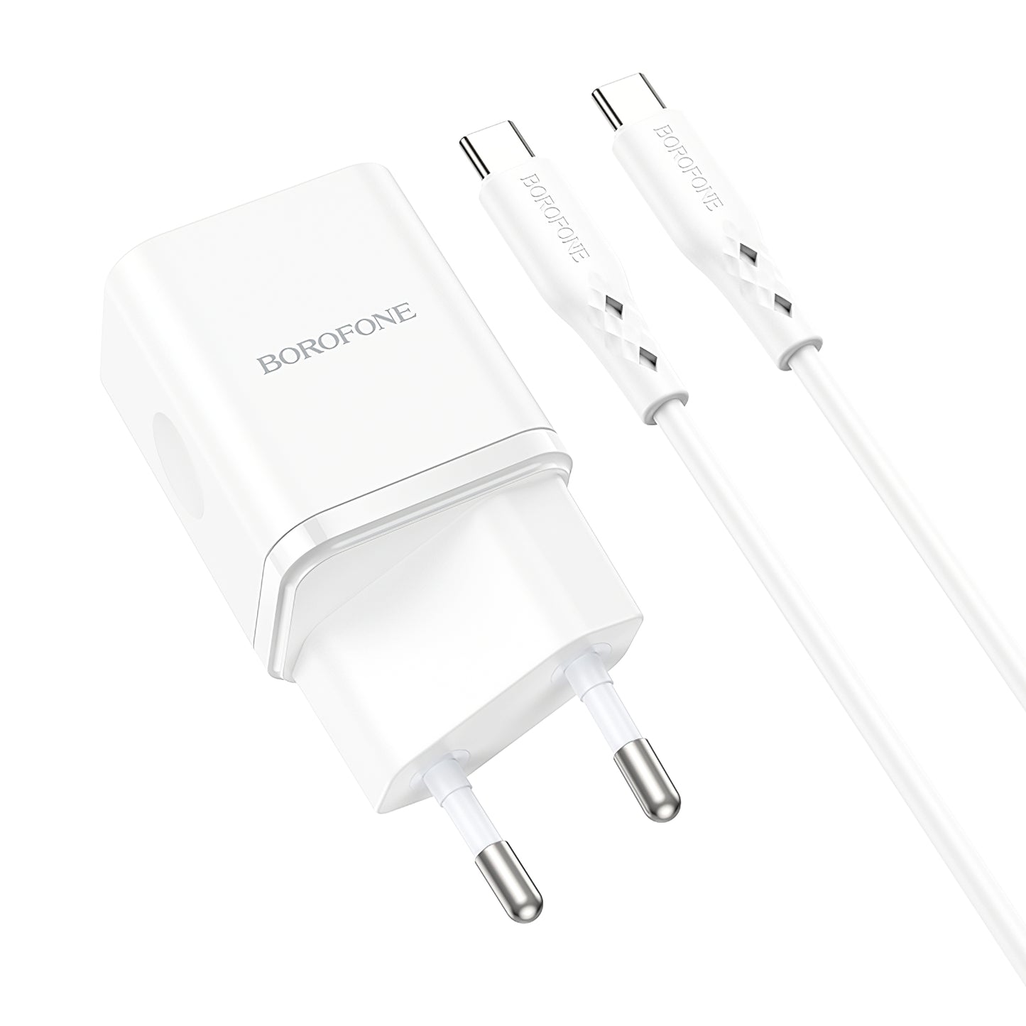 Φορτιστής δικτύου με καλώδιο USB-C Borofone BN7, 20W, 3A, 1 x USB-A - 1 x USB-C, Λευκό