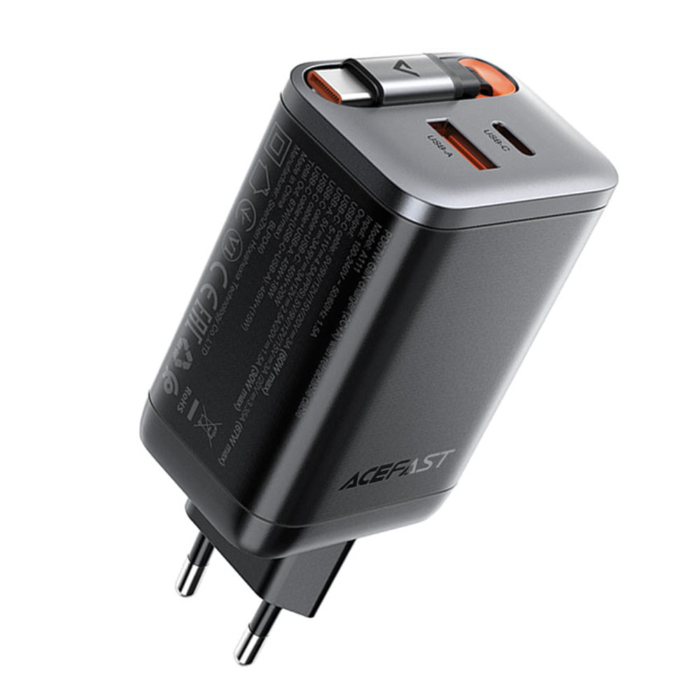 Φορτιστής Δικτύου με Καλώδιο USB-C Acefast A111, 67W, 3A, 1 x USB-A - 1 x USB-C, Μαύρο