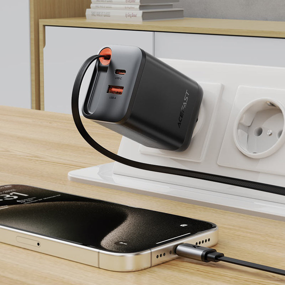 Φορτιστής Δικτύου με Καλώδιο USB-C Acefast A111, 67W, 3A, 1 x USB-A - 1 x USB-C, Μαύρο