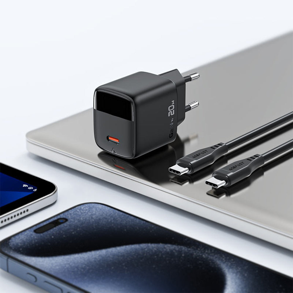 Φορτιστής Δικτύου με Καλώδιο USB-C Acefast A113 Display, 20W, 3A, 1 x USB-C, Μαύρο