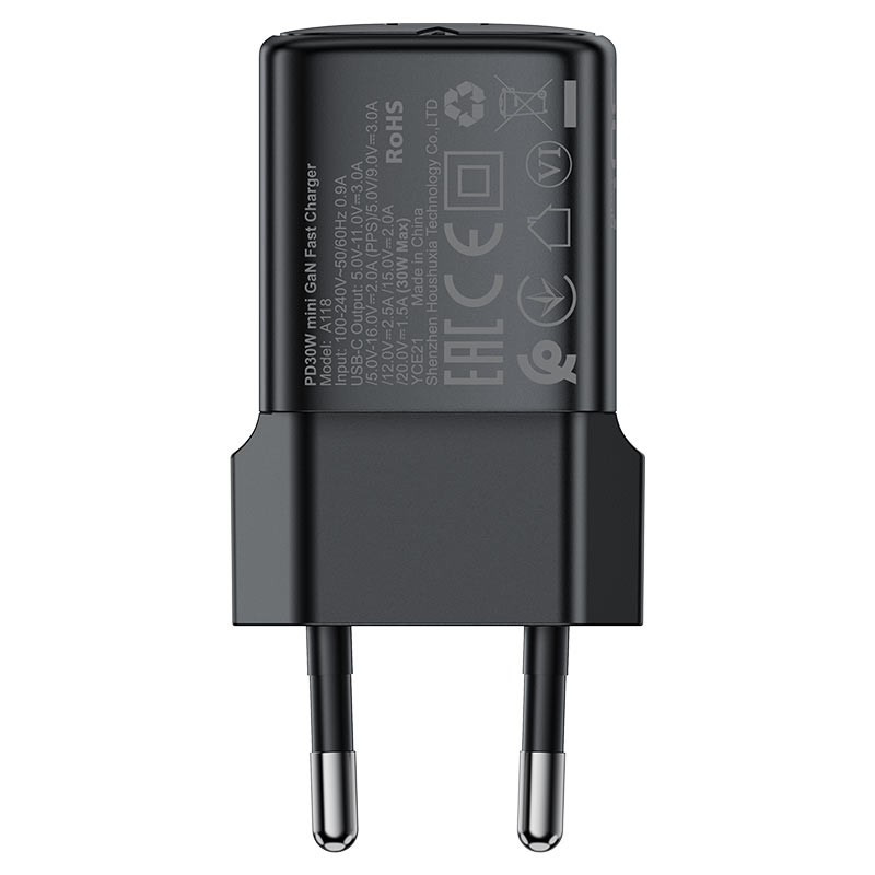 Φορτιστής Δικτύου με Καλώδιο USB-C Acefast A118, 30W, 3A, 1 x USB-C, Μαύρο