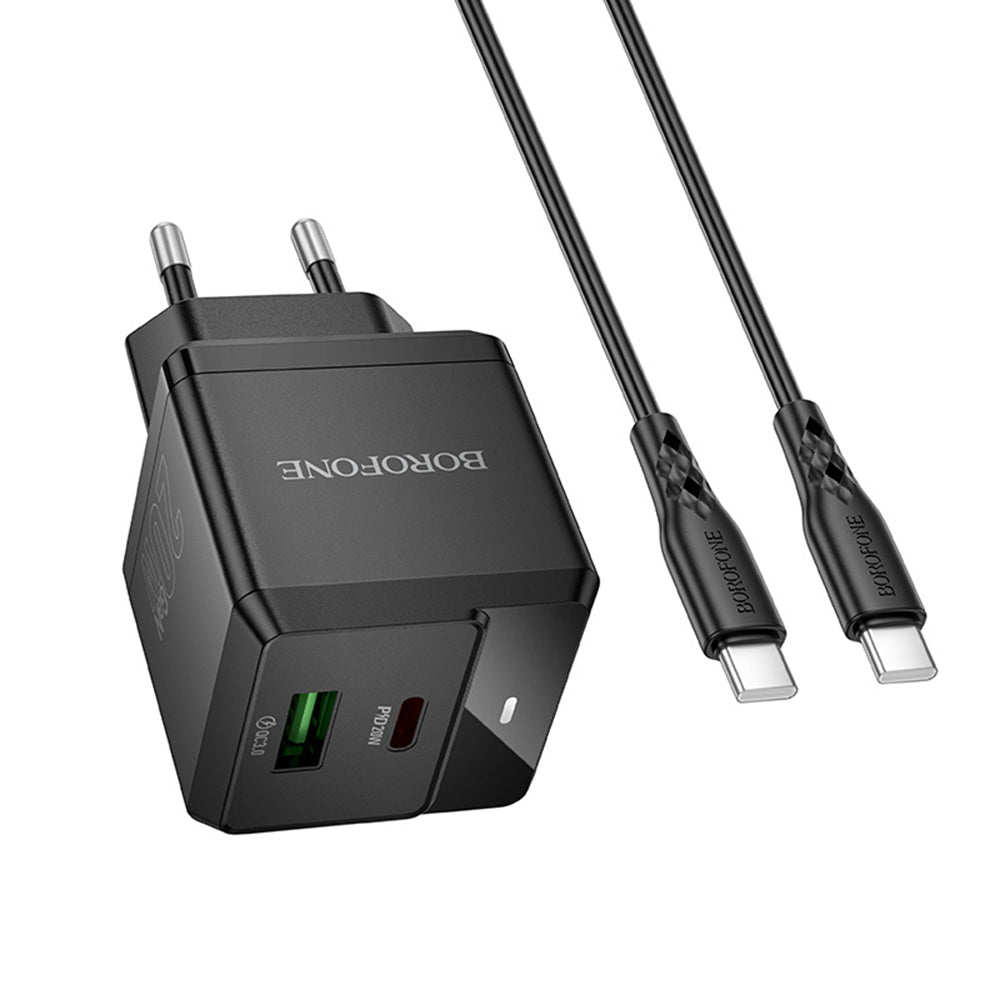 Φορτιστής Δικτύου με Καλώδιο USB-C Borofone BN19 Intenso, 20W, 3A, 1 x USB-A - 1 x USB-C, Μαύρο