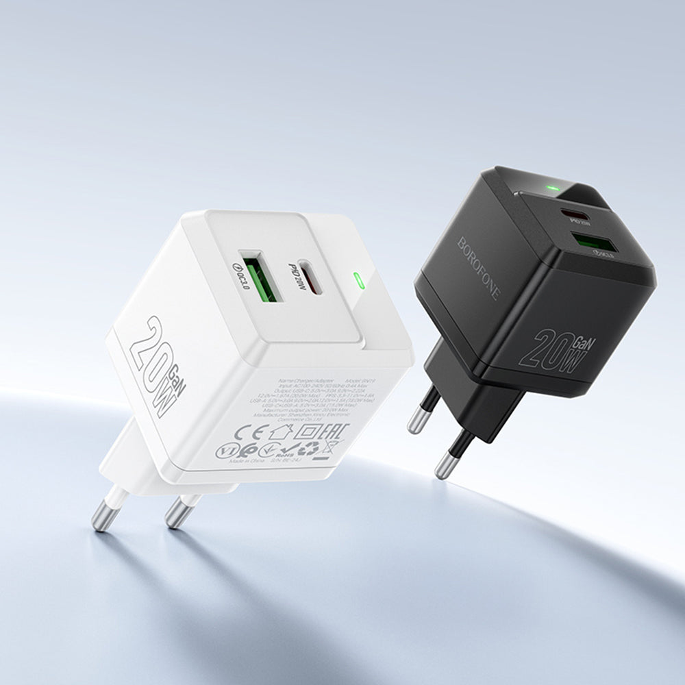 Φορτιστής Δικτύου με Καλώδιο USB-C Borofone BN19 Intenso, 20W, 3A, 1 x USB-A - 1 x USB-C, Μαύρο