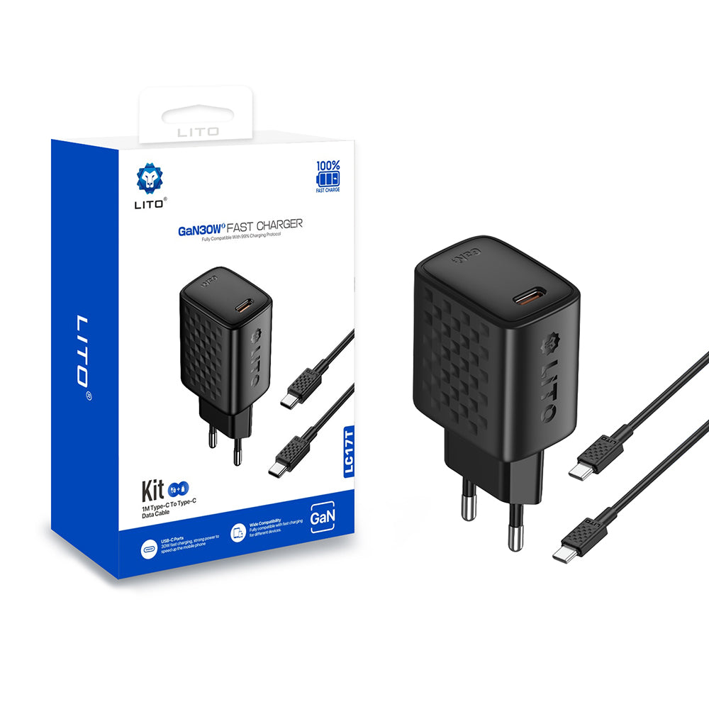 Φορτιστής Δικτύου με Καλώδιο USB-C Lito LC17T, 30W, 3A, 1 x USB-C, Μαύρο