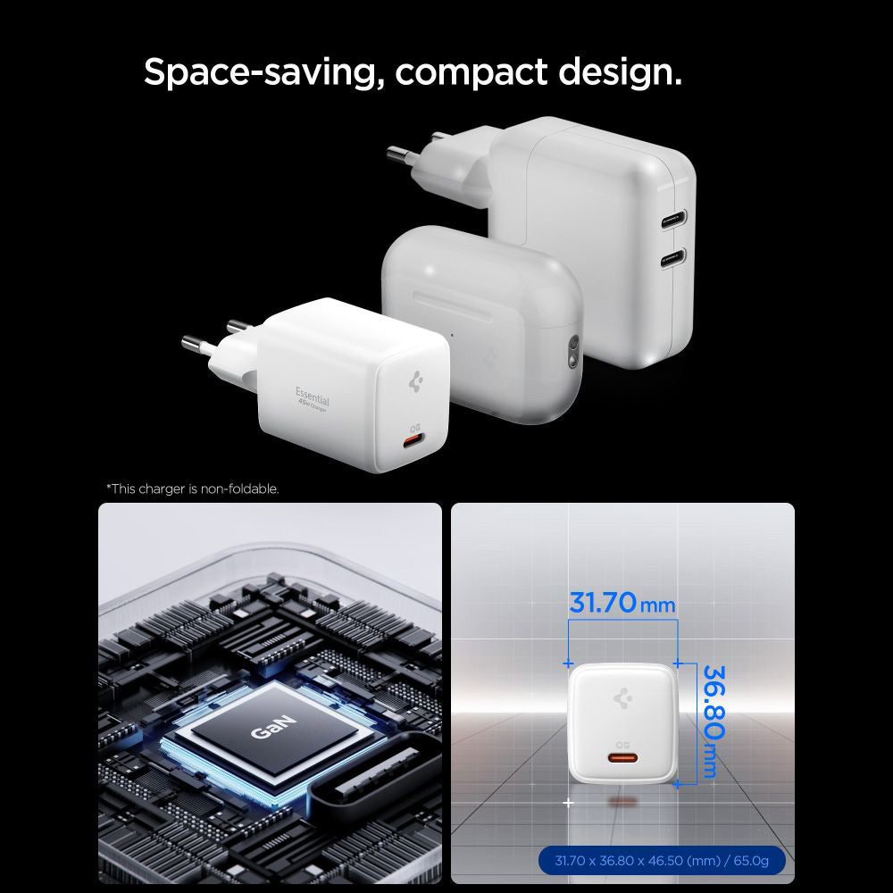 Φορτιστής Δικτύου με Καλώδιο USB-C Spigen EE451EU Essential, 45W, 3A, 1 x USB-C, Λευκό ACH09473