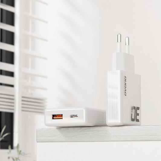 Φορτιστής δικτύου Dudao A30EU, 30W, 3A, 1 x USB-A - 1 x USB-C, Λευκό
