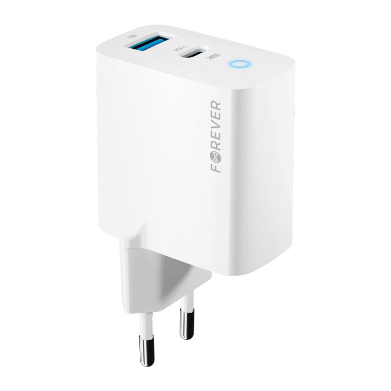Φορτιστής δικτύου Forever TC-06-20AC, 20W, 3A, 1 x USB-A - 1 x USB-C, Λευκό
