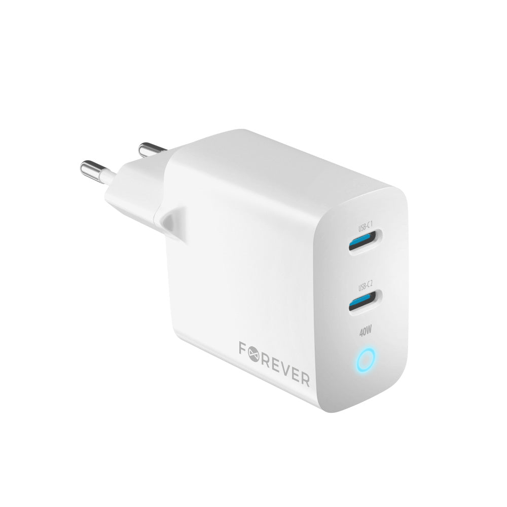 Φορτιστής δικτύου Forever TC-06-40CC, 40W, 3A, 2 x USB-C, λευκό