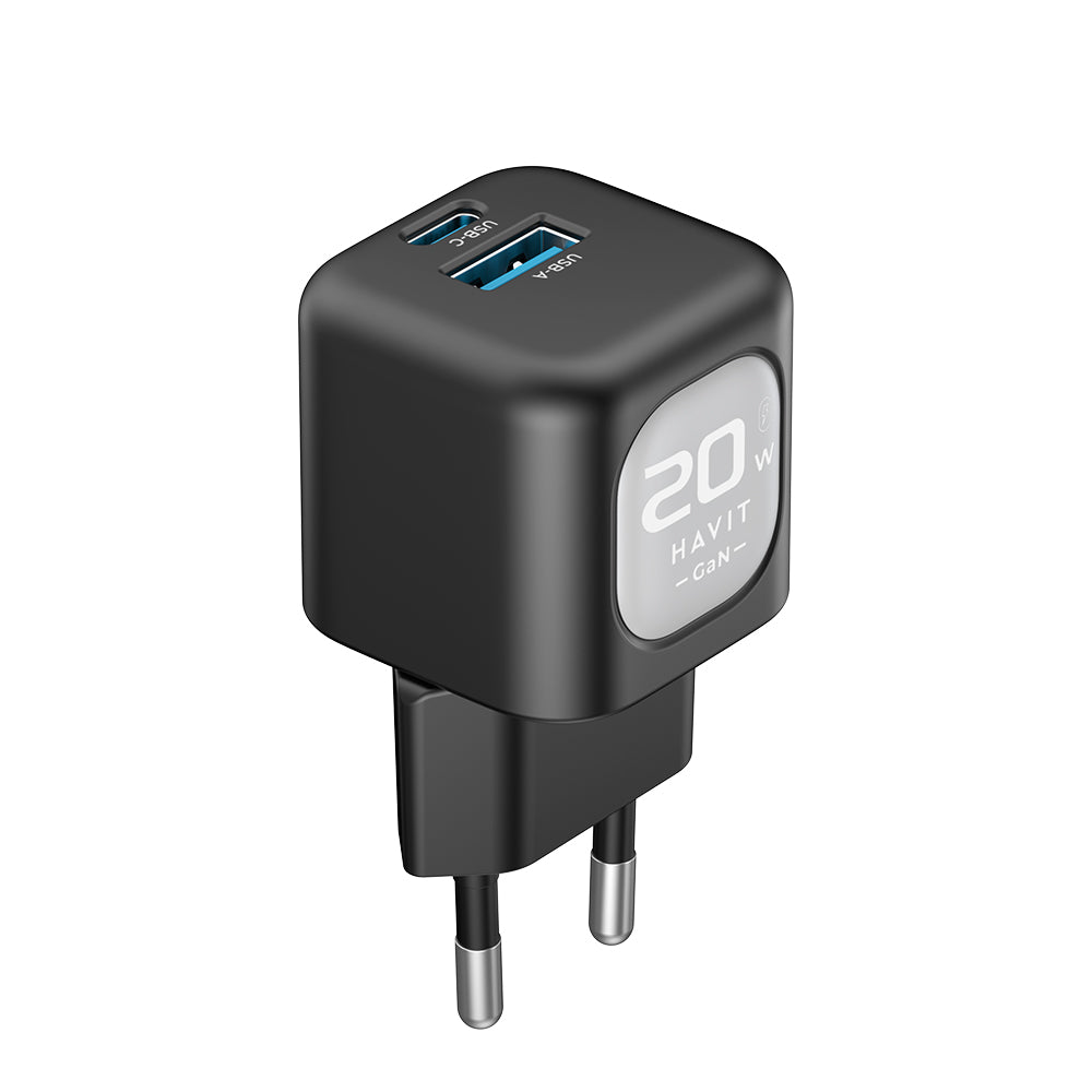 Φορτιστής Δικτύου HAVIT UC220, 20W, 3A, 1 x USB-A - 1 x USB-C, Μαύρο Γκρι