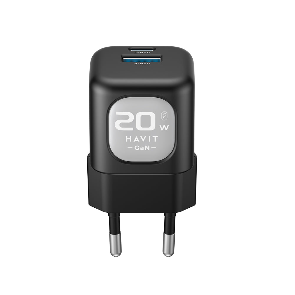 Φορτιστής Δικτύου HAVIT UC220, 20W, 3A, 1 x USB-A - 1 x USB-C, Μαύρο Γκρι