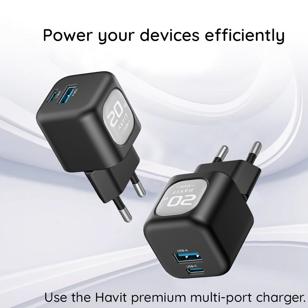 Φορτιστής Δικτύου HAVIT UC220, 20W, 3A, 1 x USB-A - 1 x USB-C, Μαύρο Γκρι