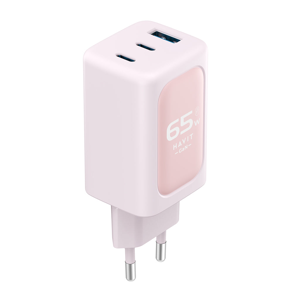 Φορτιστής Δικτύου HAVIT UC260, 65W, 3A, 1 x USB-A - 2 x USB-C, Ροζ