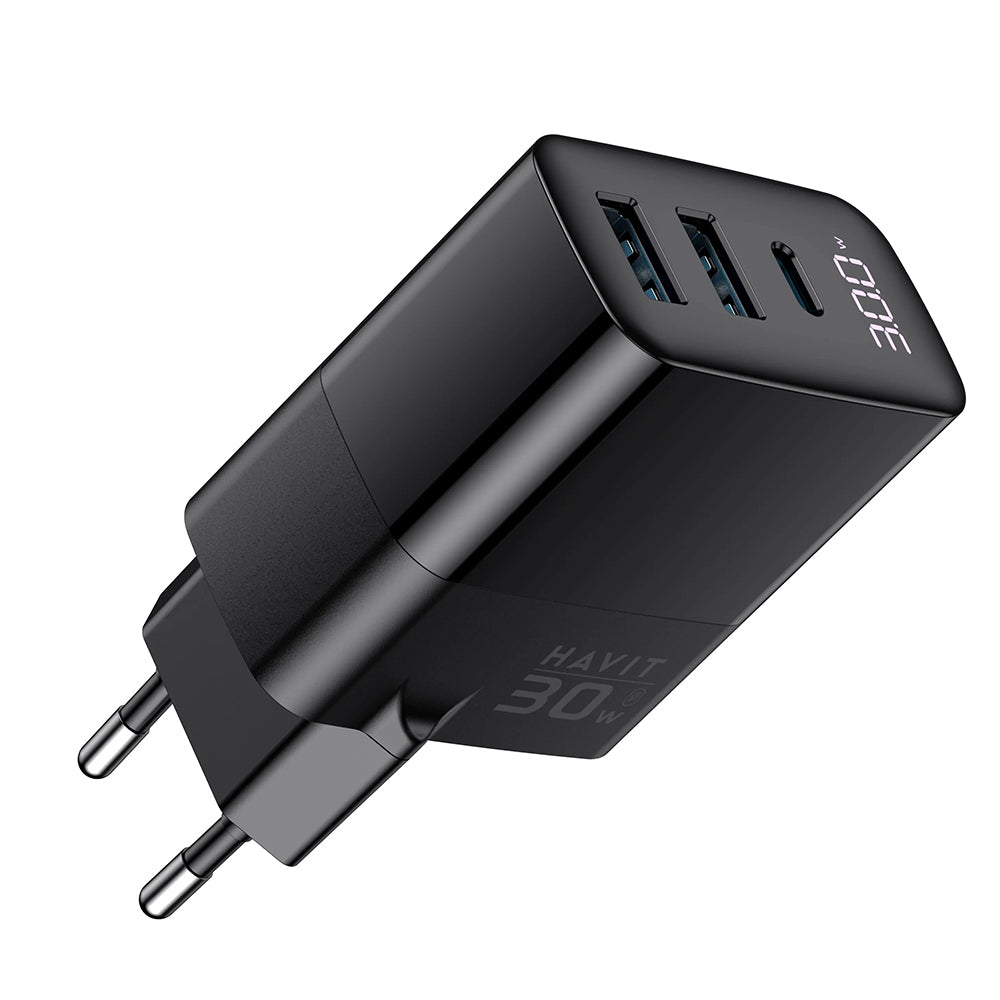 Φορτιστής Δικτύου HAVIT UCLE001, 30W, 3A, 2 x USB-A - 1 x USB-C, Μαύρο