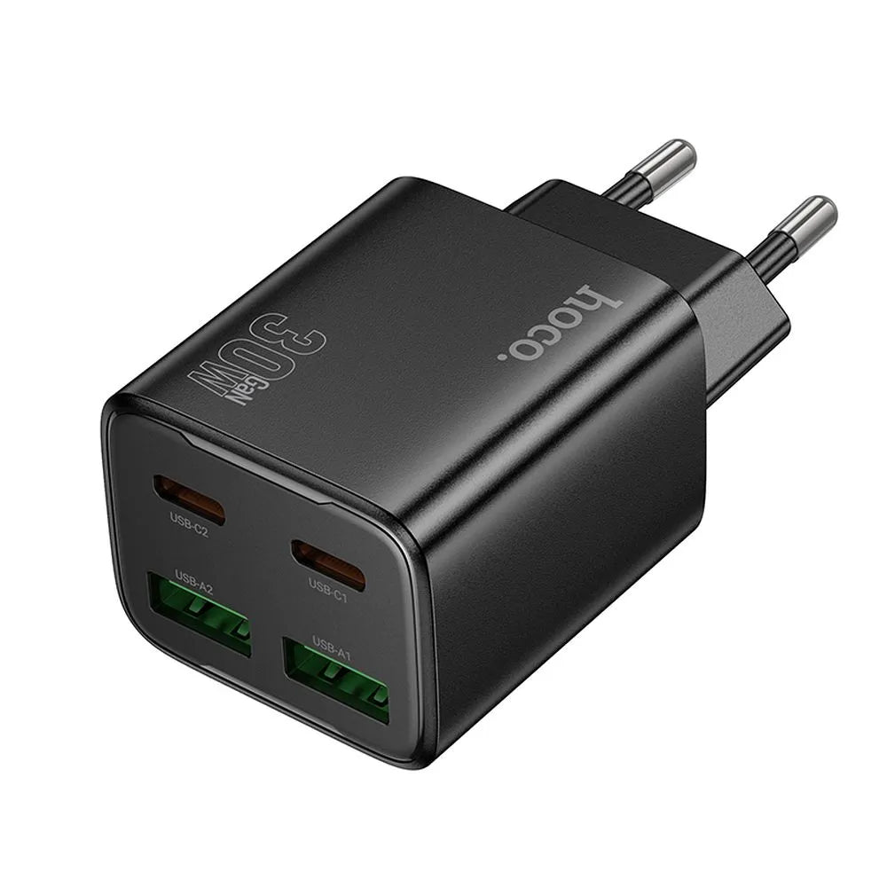 Φορτιστής Δικτύου HOCO N56, 30W, 3A, 2 x USB-A - 2 x USB-C, Μαύρο