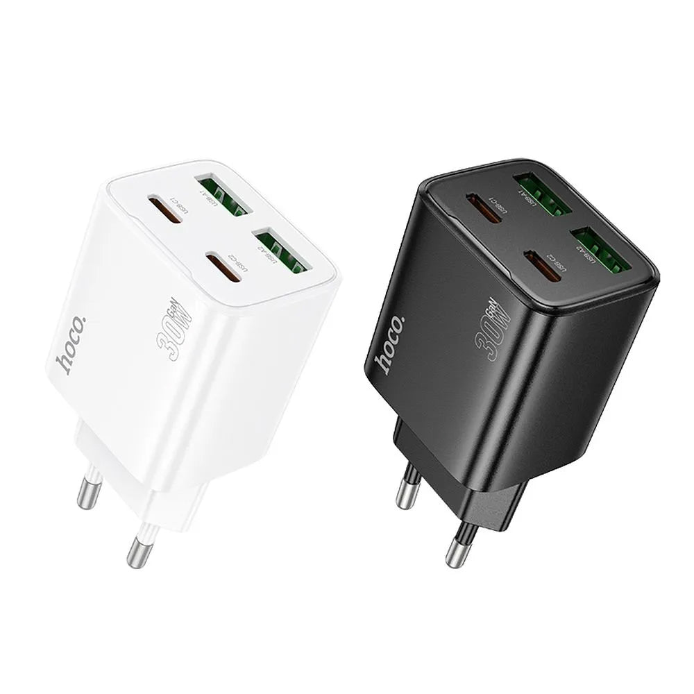 Φορτιστής Δικτύου HOCO N56, 30W, 3A, 2 x USB-A - 2 x USB-C, Μαύρο