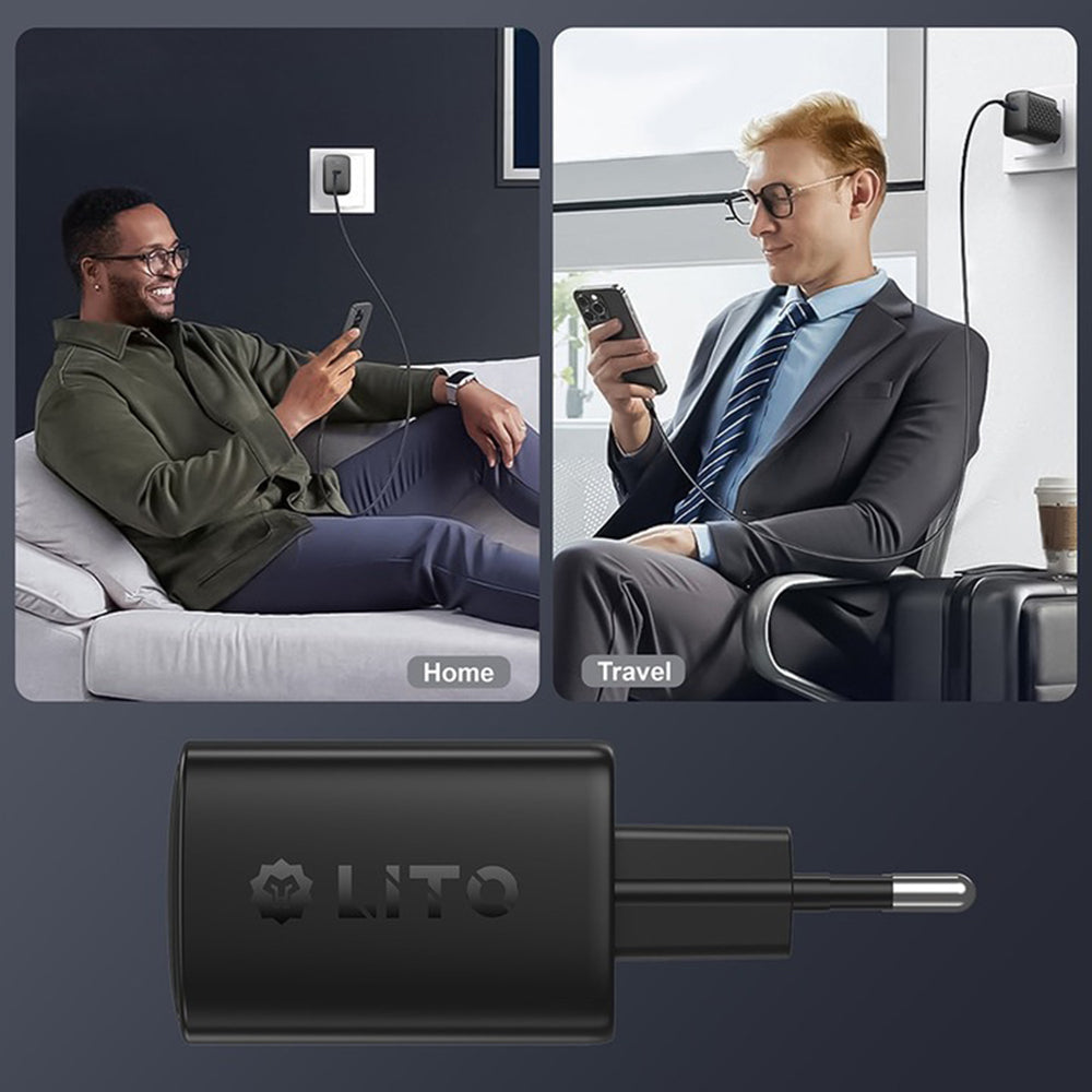 Lito LC22 Network Charger, 45W, 3A, 2 x USB-C, Black