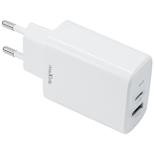 Φορτιστής δικτύου MaXlife MXTC-10-20AC, 20W, 3A, 1 x USB-A - 1 x USB-C, Λευκό