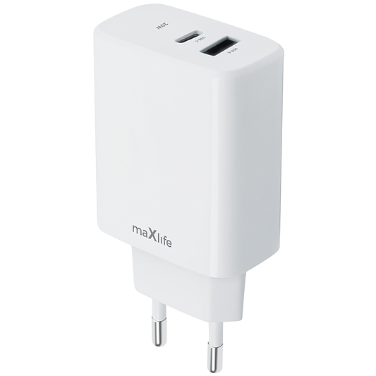 Φορτιστής δικτύου MaXlife MXTC-10-20AC, 20W, 3A, 1 x USB-A - 1 x USB-C, Λευκό
