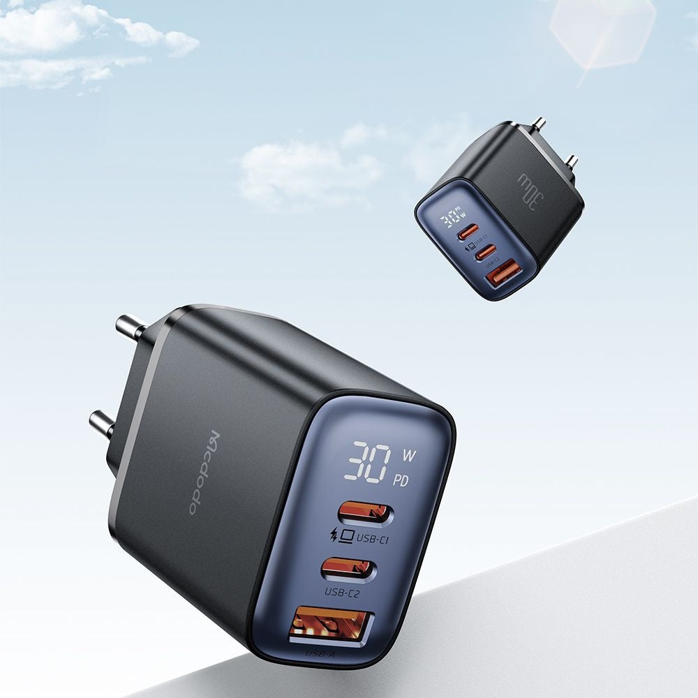 Φορτιστής Δικτύου McDodo CH-2180 Display, 30W, 3A, 1 x USB-A - 2 x USB-C, Μαύρο