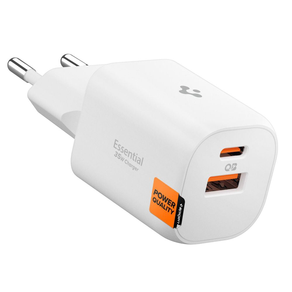 Φορτιστής Δικτύου Spigen Essential, 35W, 3A, 1 x USB-A - 1 x USB-C, Λευκό