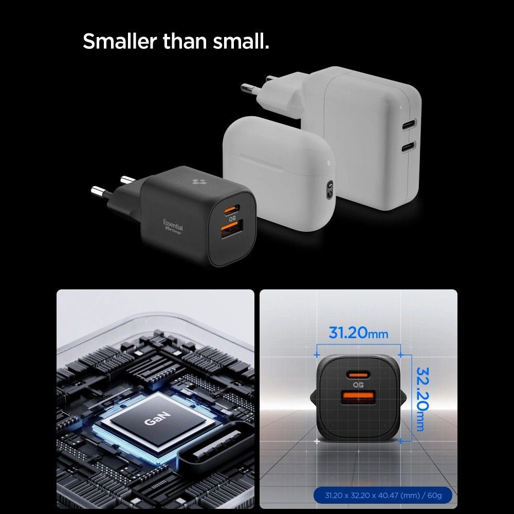 Φορτιστής Δικτύου Spigen Essential, 35W, 3A, 1 x USB-A - 1 x USB-C, Λευκό