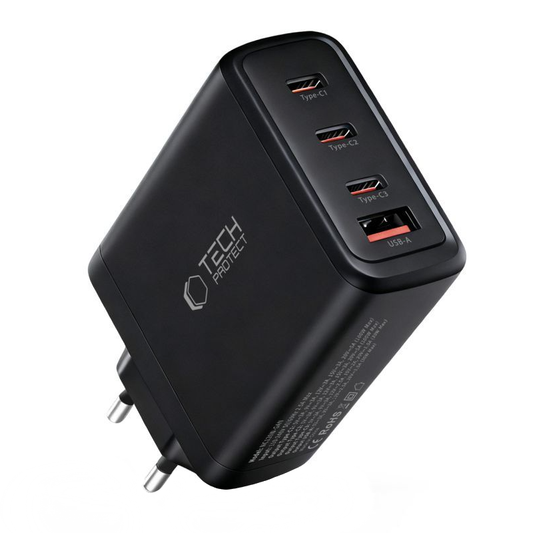 Φορτιστής Δικτύου Tech-Protect NC120W-GAN, 120W, 5A, 1 x USB-A - 3 x USB-C, Μαύρο