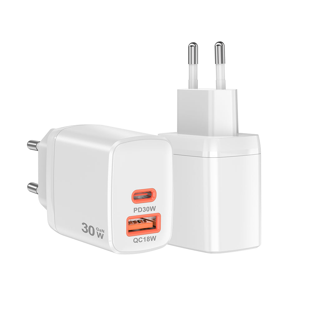 Φορτιστής Δικτύου Techsuit CH1 Duonix, 30W, 3A, 1 x USB-A - 1 x USB-C, Λευκό