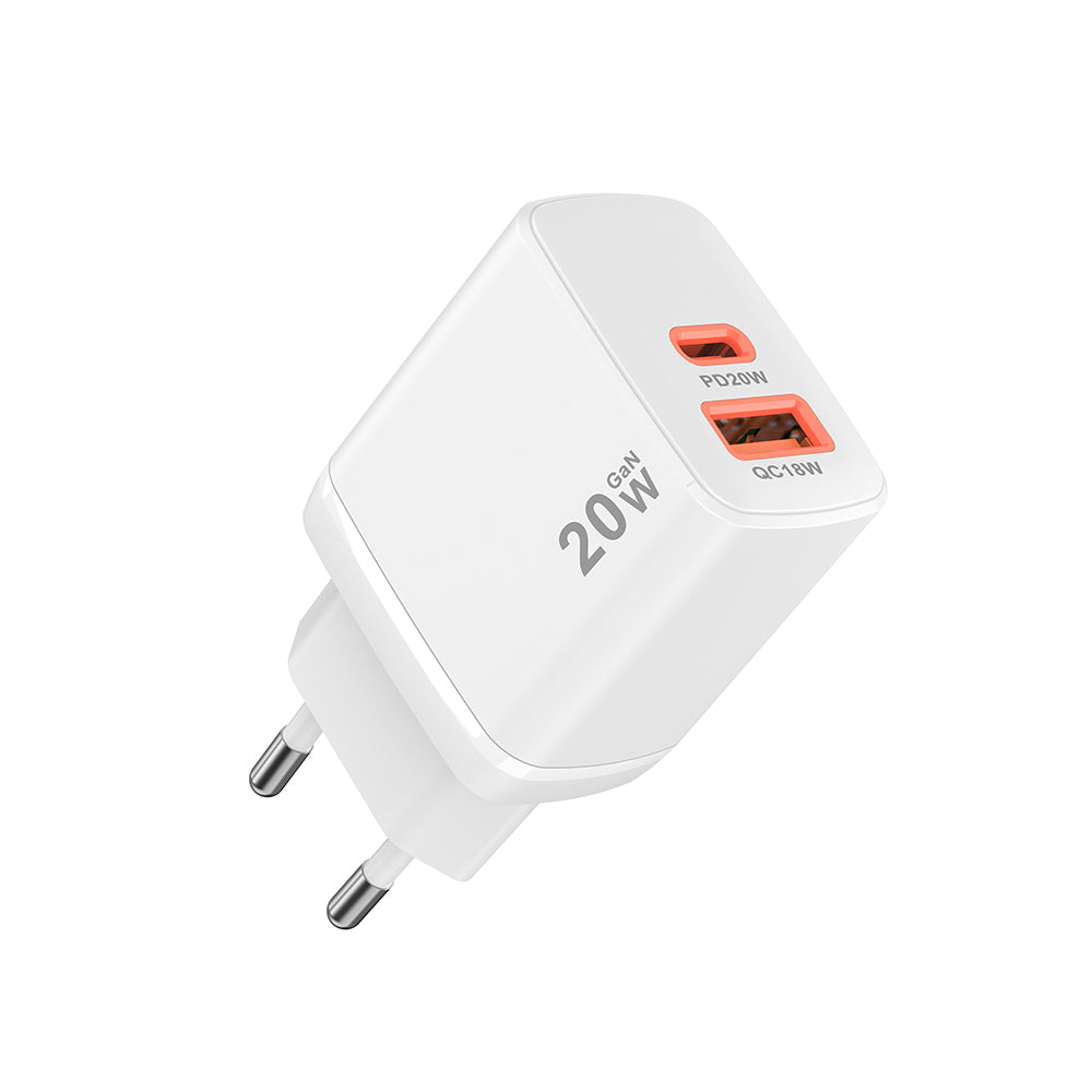 Φορτιστής Δικτύου Techsuit CH2 Duonix, 20W, 3A, 1 x USB-A - 1 x USB-C, Λευκό