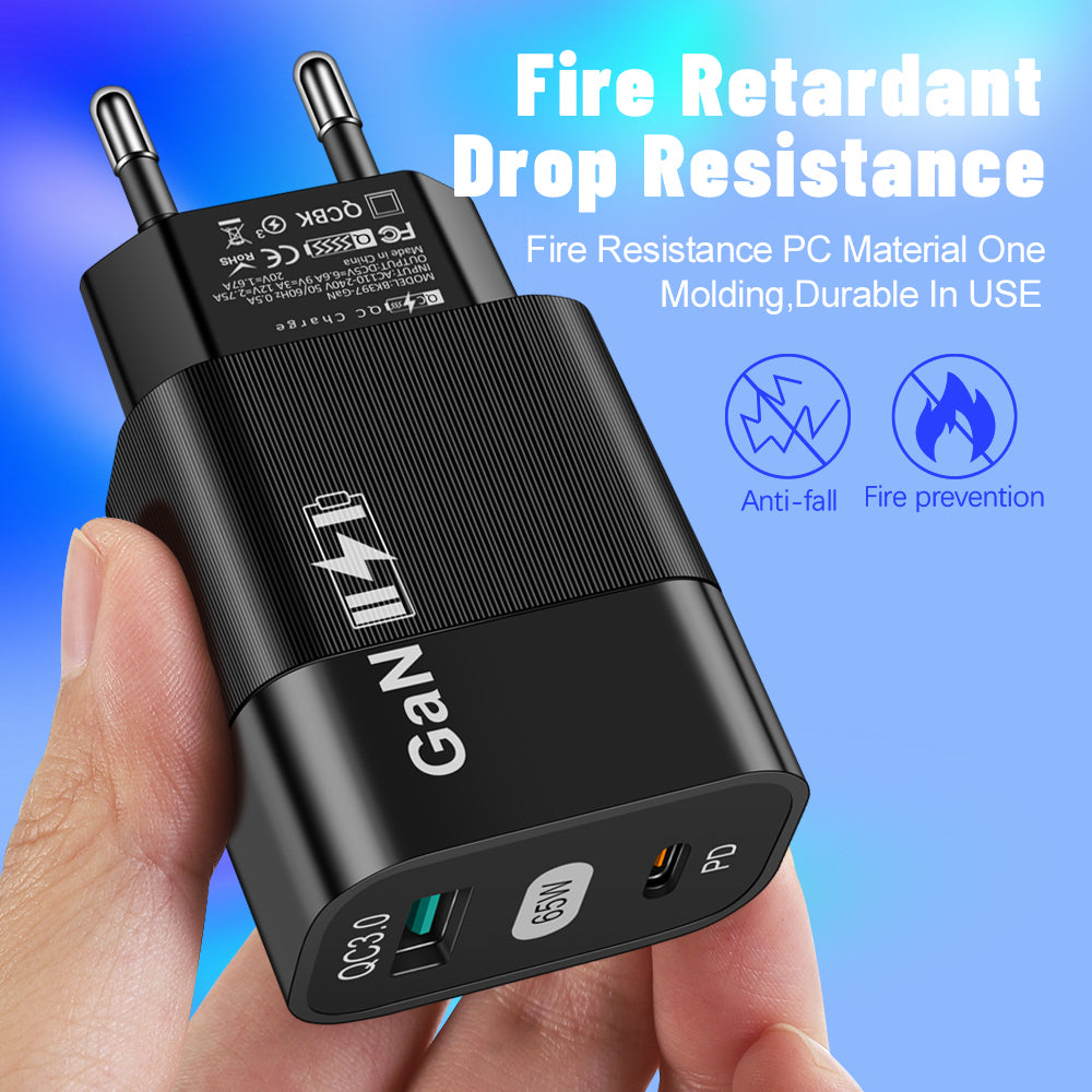 Techsuit CHPD131 Network Charger, 65W, 3.25A, 1 x USB-A - 1 x USB-C, Black