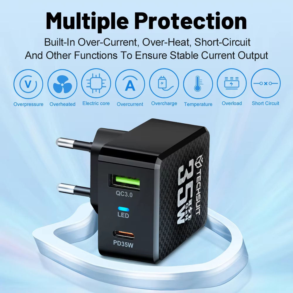 Φορτιστής Δικτύου Techsuit CHPD173 Tiny, 35W, 3A, 1 x USB-A - 1 x USB-C, Λευκό