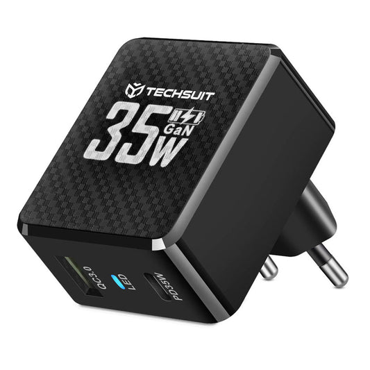Φορτιστής Δικτύου Techsuit CHPD173 Tiny, 35W, 3A, 1 x USB-A - 1 x USB-C, Μαύρο