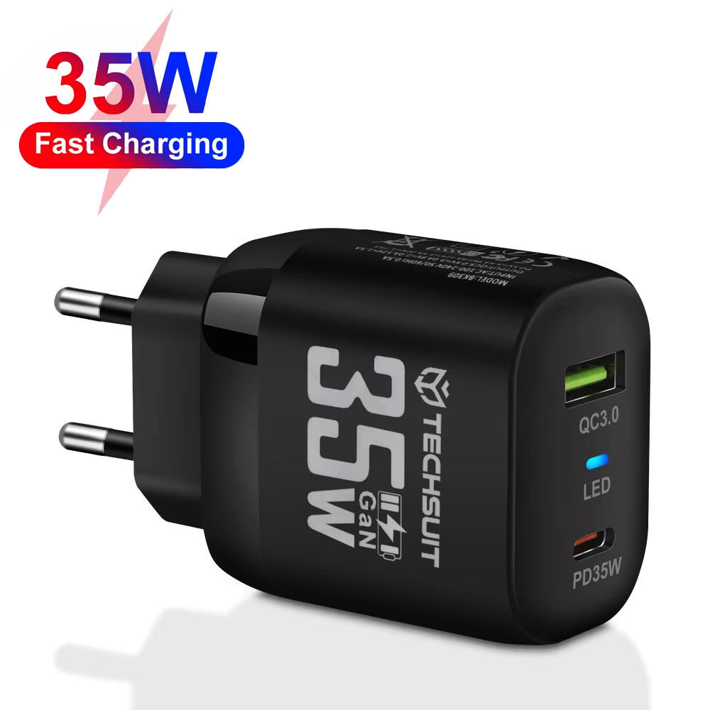 Φορτιστής Δικτύου Techsuit CHPD174, 35W, 3A, 1 x USB-A - 1 x USB-C, Μαύρο