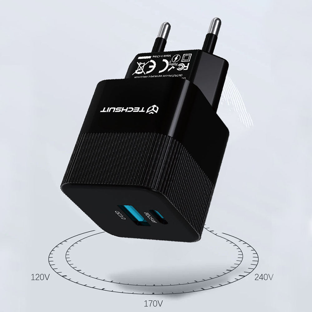 Φορτιστής Δικτύου Techsuit CHPD216 Tiny, 25W, 3A, 1 x USB-A - 1 x USB-C, Λευκό