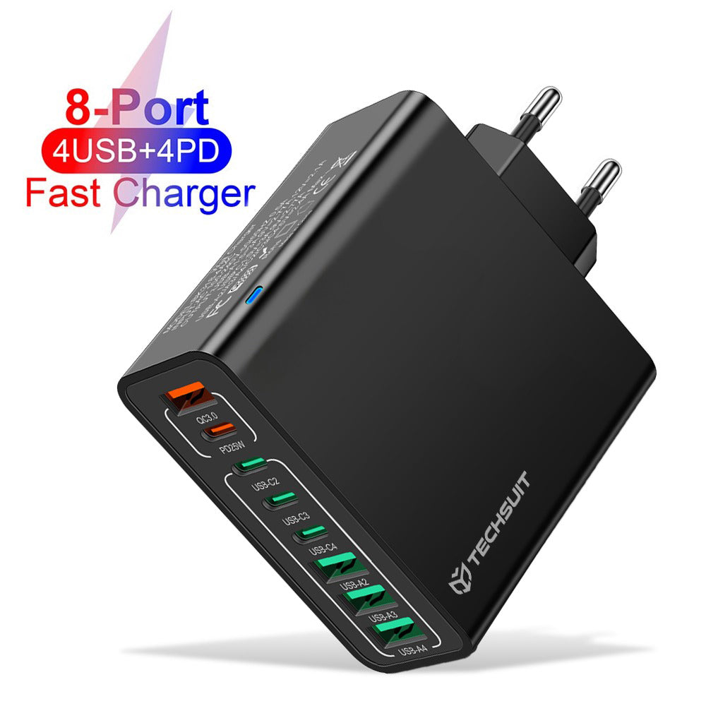 Φορτιστής Δικτύου Techsuit CHPD224, 65W, 3.25A, 4 x USB-A - 4 x USB-C, Μαύρο